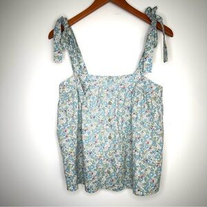 &merci Floral Tie-Strap Camisole Lined Top Light Blue Size Large